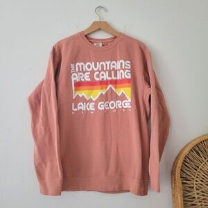 Lake George NY Adirondacks Sweatshirt Pink Orange Yellow Medium